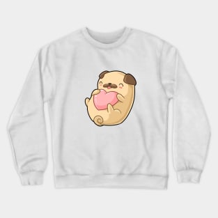 Kawaii pug dog holding heart Crewneck Sweatshirt